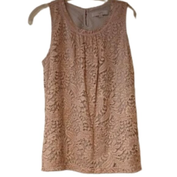 Loft Peach Lace Blouse - Sleeveless - Lined - Medium - Picture 1 of 6